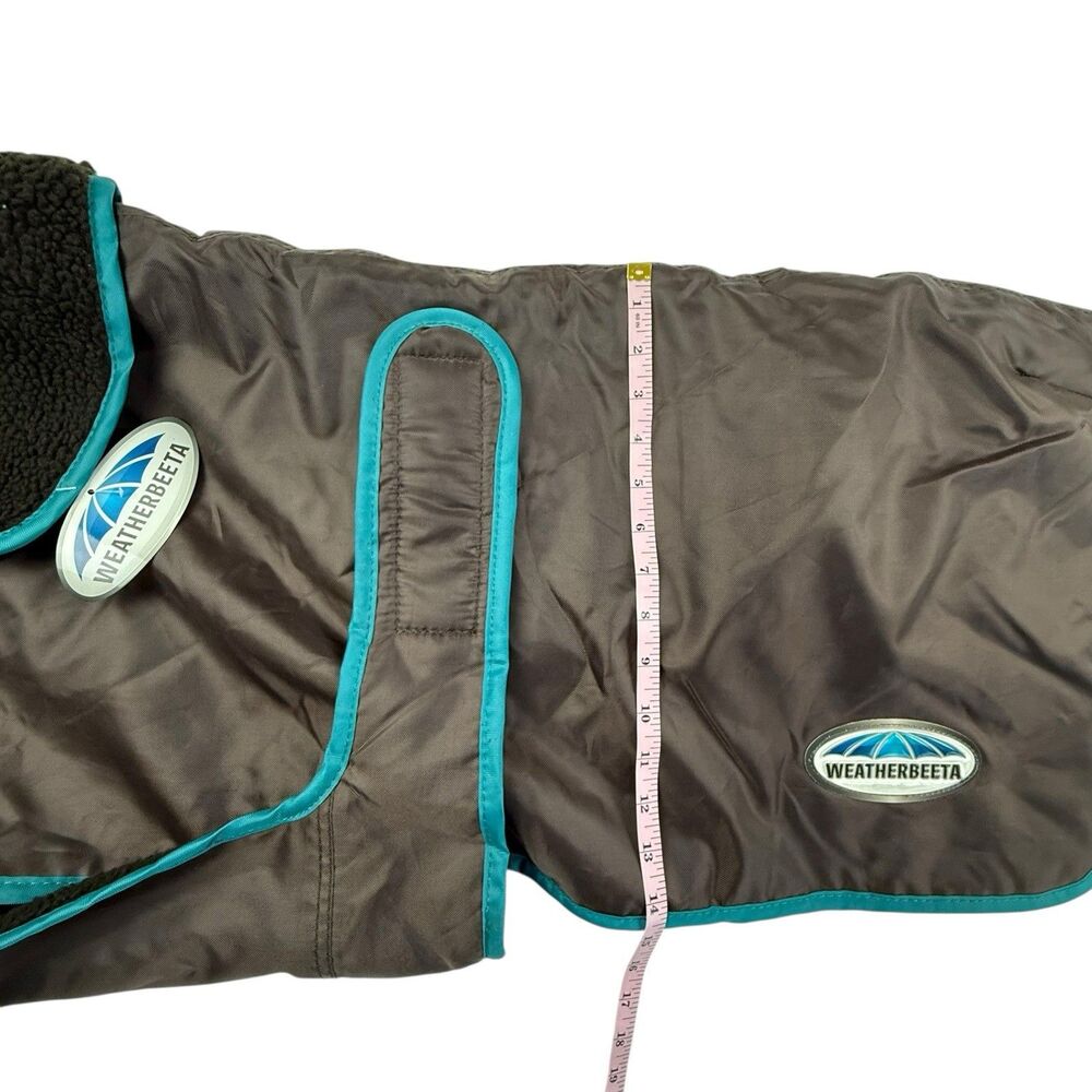 WeatherBeeta NEW Windbreaker Deluxe Dog Coat Fleece Lined Brown Aqua Large 28" - Picture 9 of 10